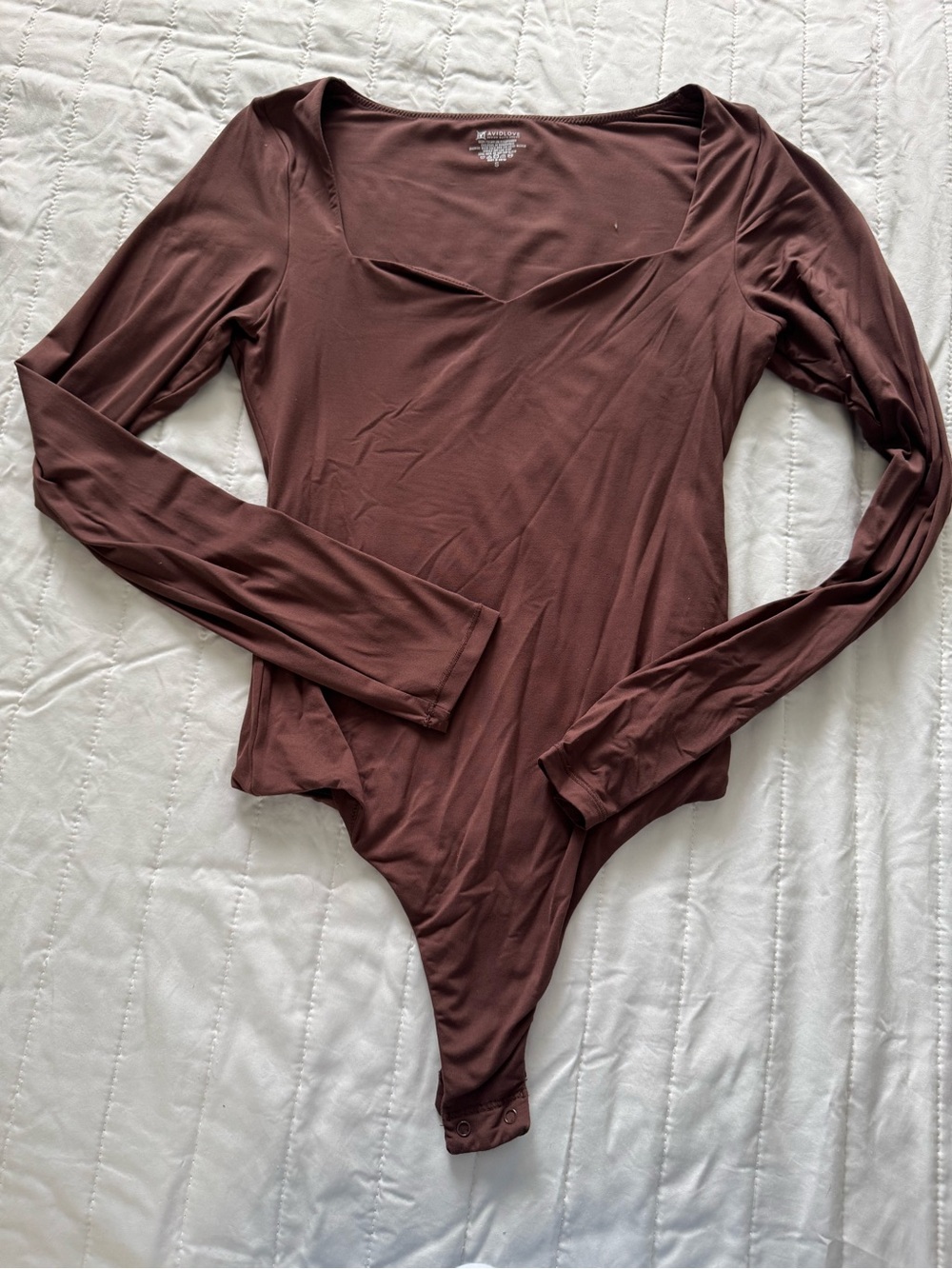 Long-Sleeve Square Neck Bodysuit — Chocolate Brown
